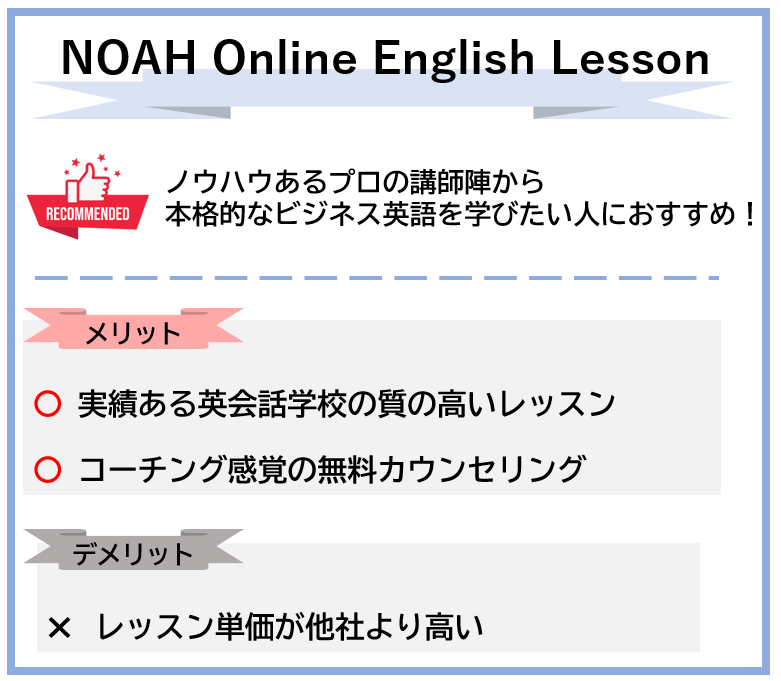 NOAH Online English Lessonの特徴の図解