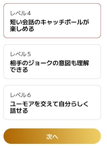 語学レベルの選択画面（下部）